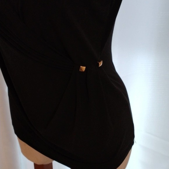 Calvin Klein BLACK Sophisticated V-Drop CAREER Top BLACK Sleeveless Gold Sz S - Picture 12 of 12